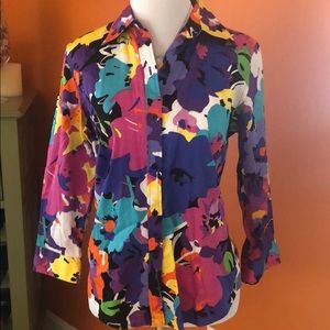 RALPH LAUREN Floral Button Down 3/4 Sleeve Shirt